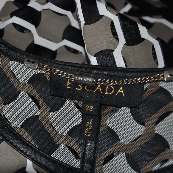 NWOT $4930 ESCADA LAMB Leather WOVEN White Black Sand Zip-up Jacket Coat 38 - Picture 9 of 10